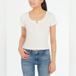 NWT Hippie Rose Ivory Juniors' Knit Henley T-Shirt Size Small